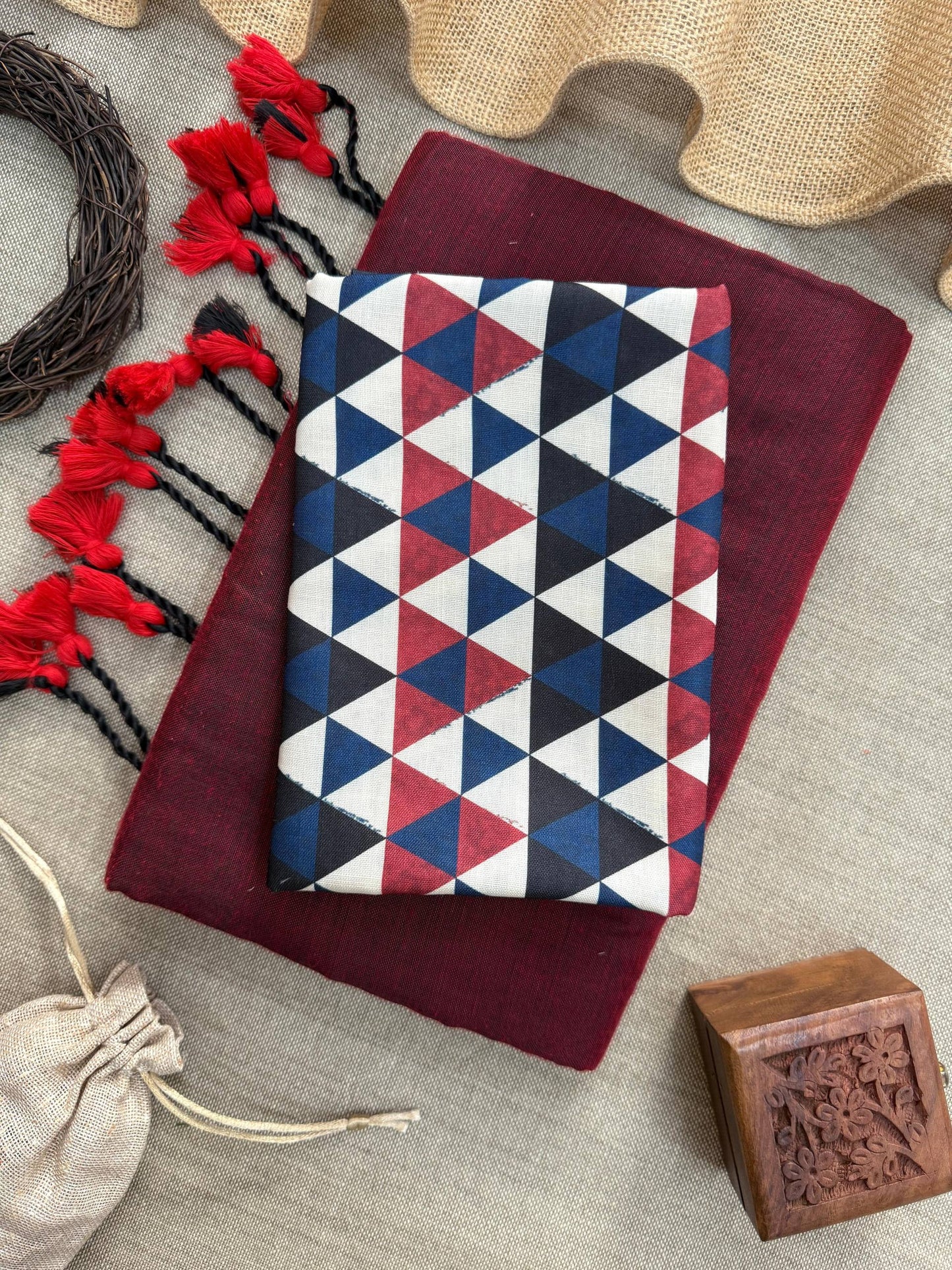Khadi Cotton Saree With Tassels And Printed Blouse