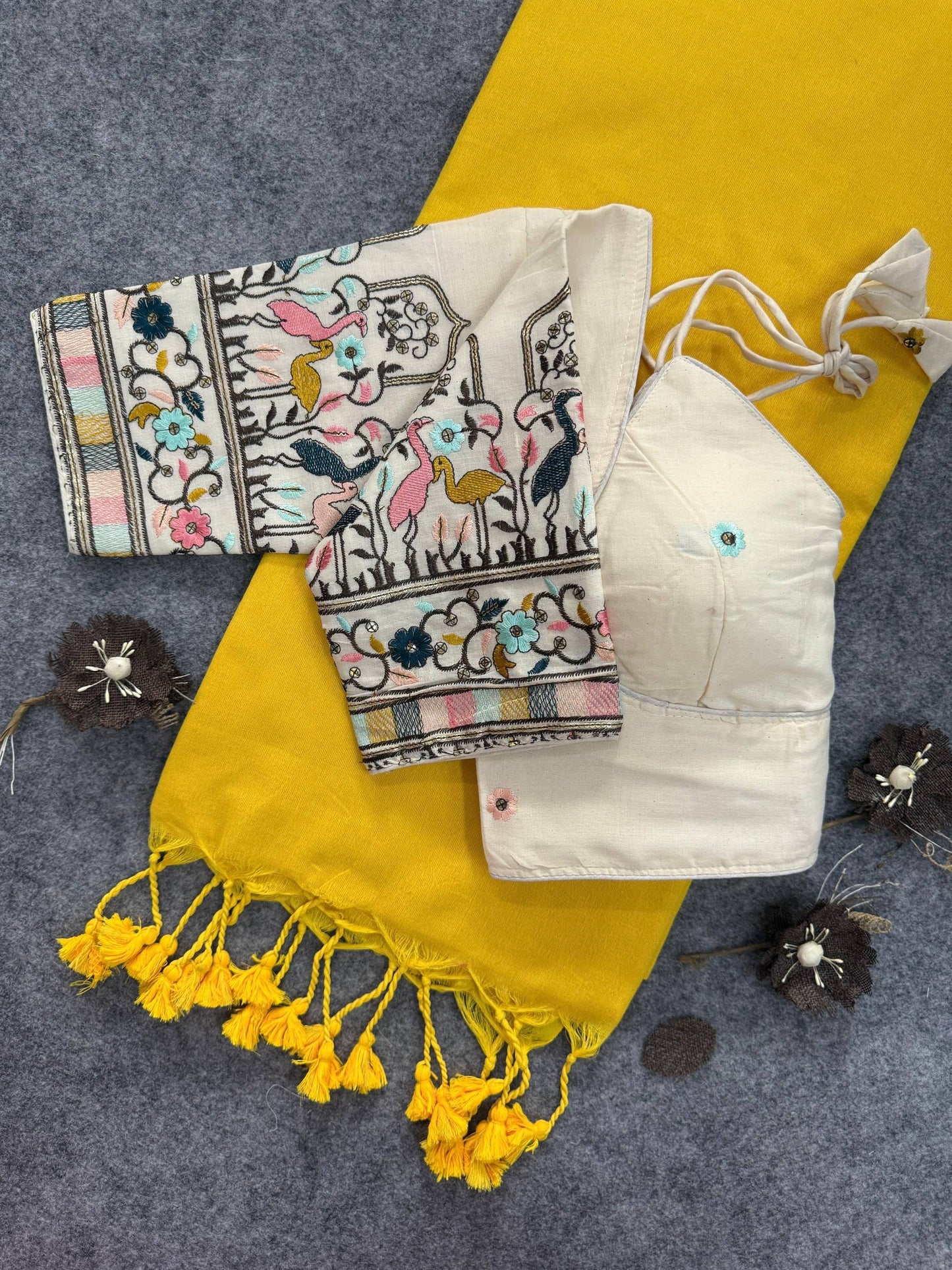Khadi Cotton With Heavy Embroidery with Aura Cotton Blouse
