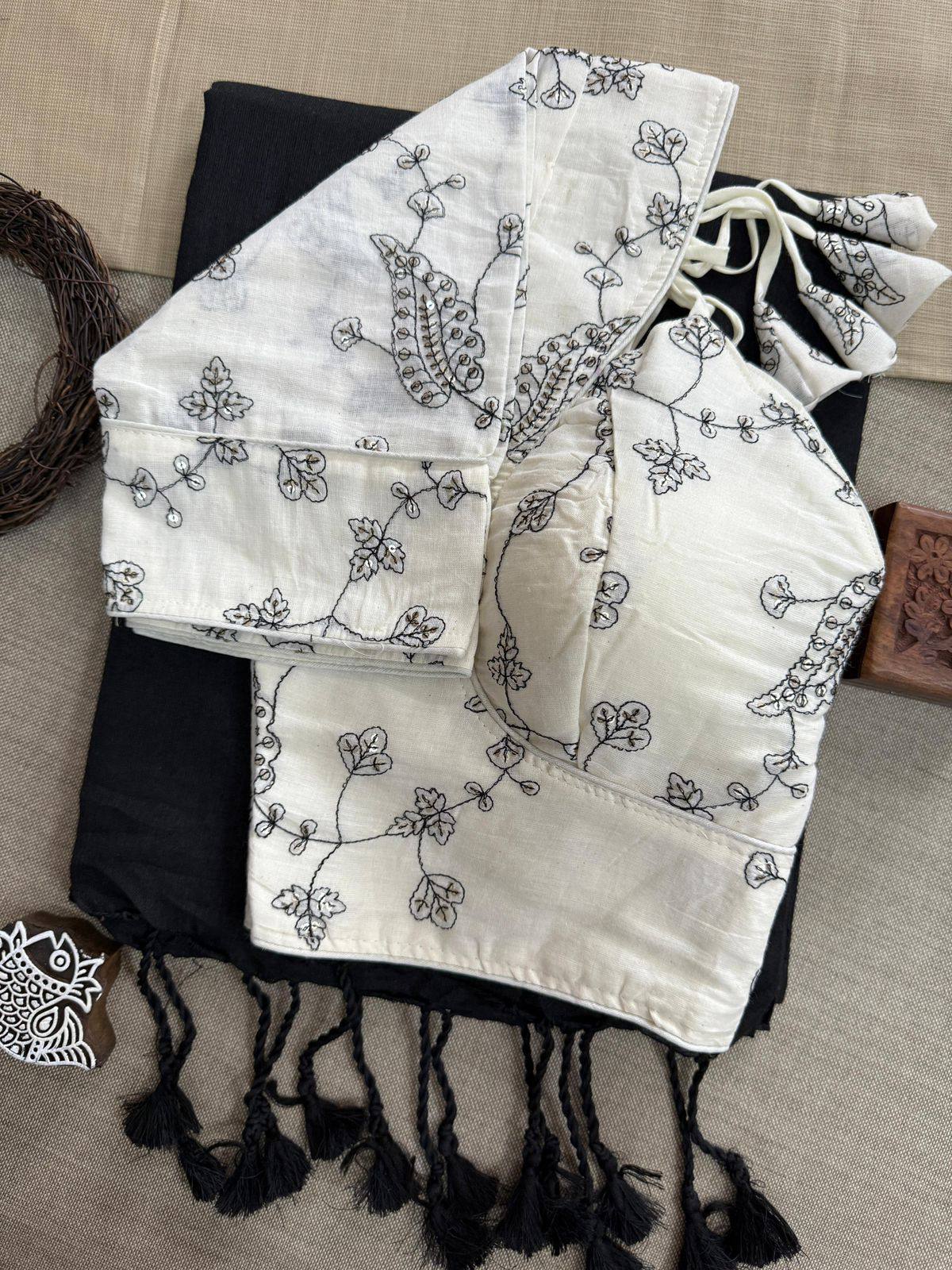 Khadi Cotton Saree With Embroidery Work Blouse
