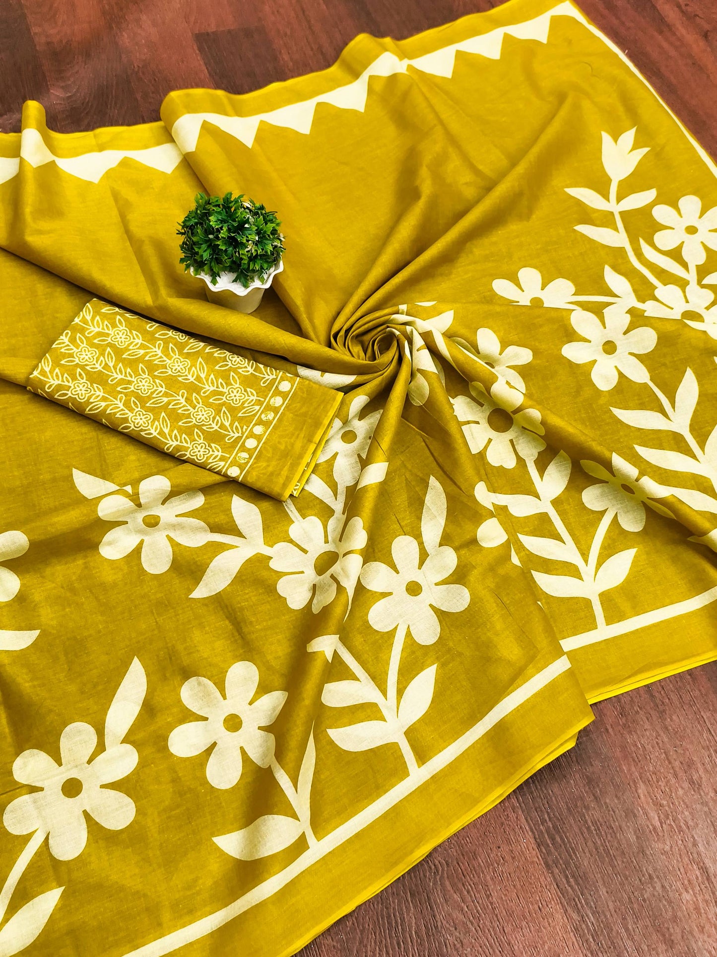 Floral Block Print Cotton Sarees – Mulmul Collection