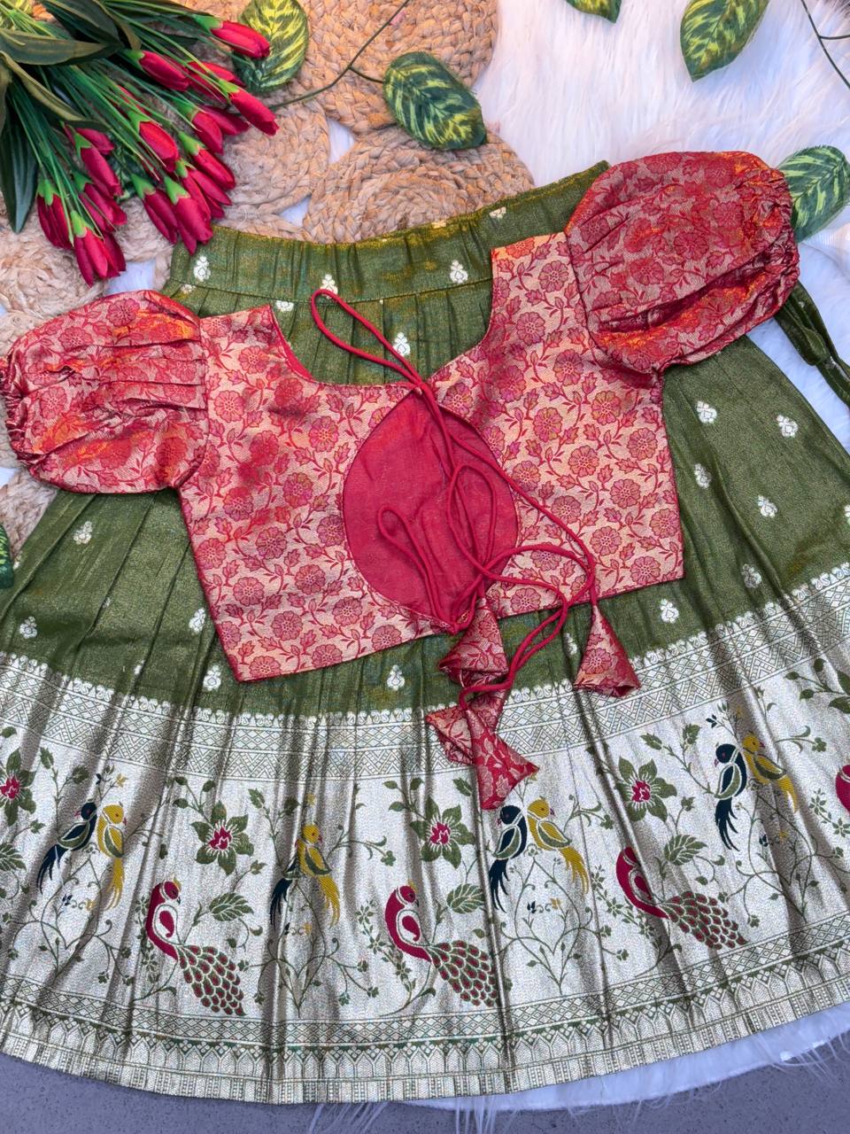 Soft Silk with Pure Zari Weaving Girls LEHENGA CHOLI