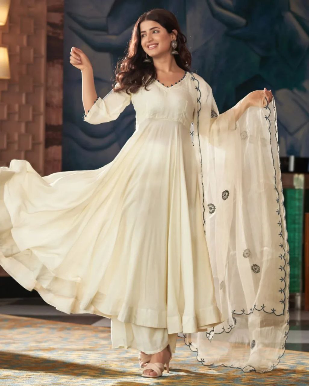Bollywood Inspired White Anarkali by Rasha Tandani