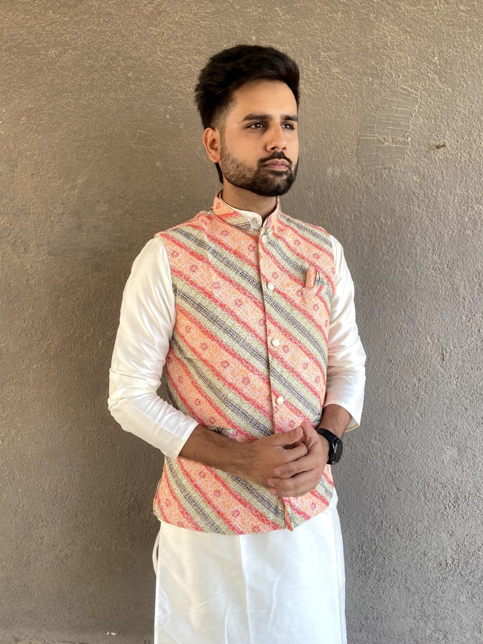 MENS'S KURTA PAJAM WITH JACKET SEQUNCE WORK AND PRINT