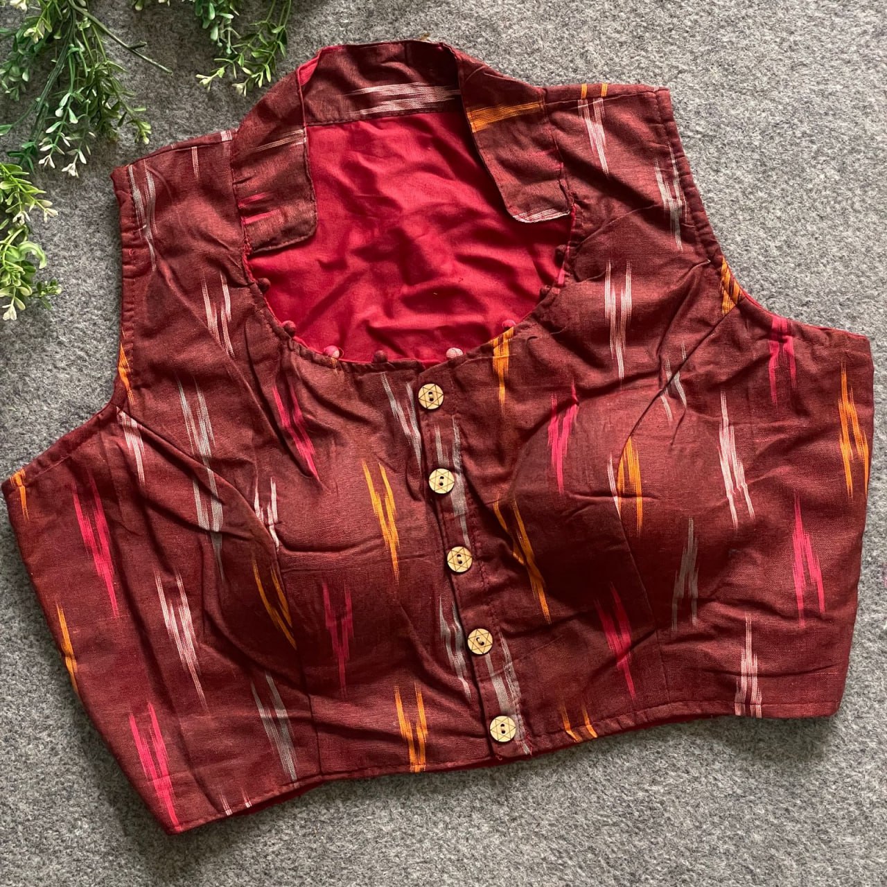 Ikkat Cotton Sleeveless Blouse