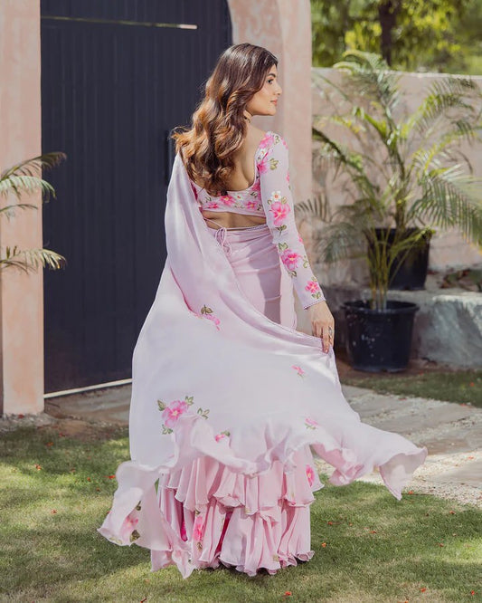 Georgette with Digital Print Ready To Wear Lehenga Saree