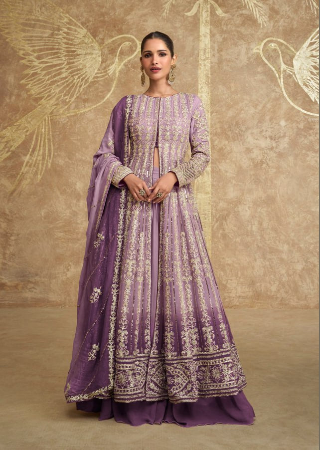 Georgette Zari & Thread Embroidery + Sequence Work Santoon Inner Suit