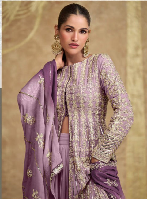 Georgette Zari & Thread Embroidery + Sequence Work Santoon Inner Suit