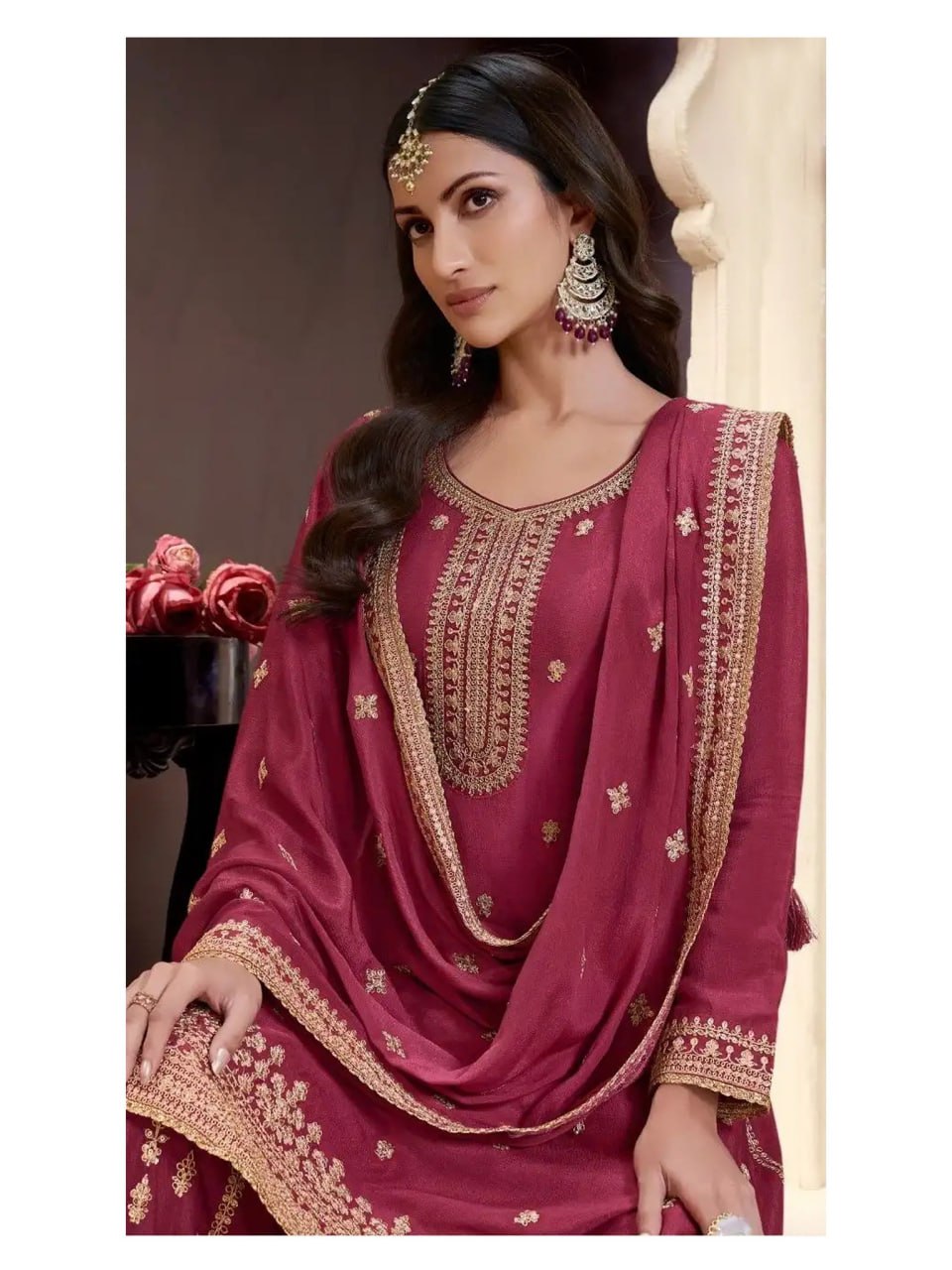 Multicolor Embroidery Work Suit With Plazo