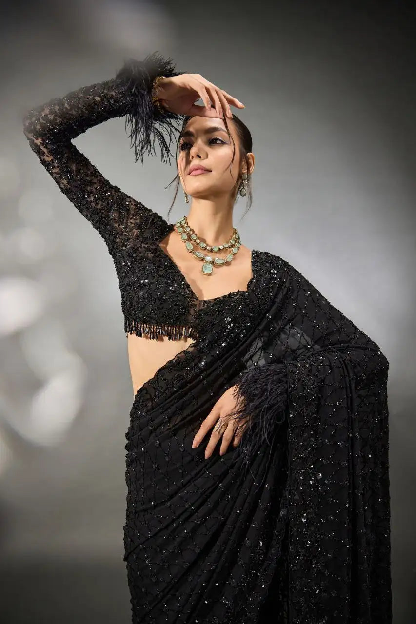 Bollywood Blockbuster Heavy Sequins Faux Georgette Saree – Code DF 3474