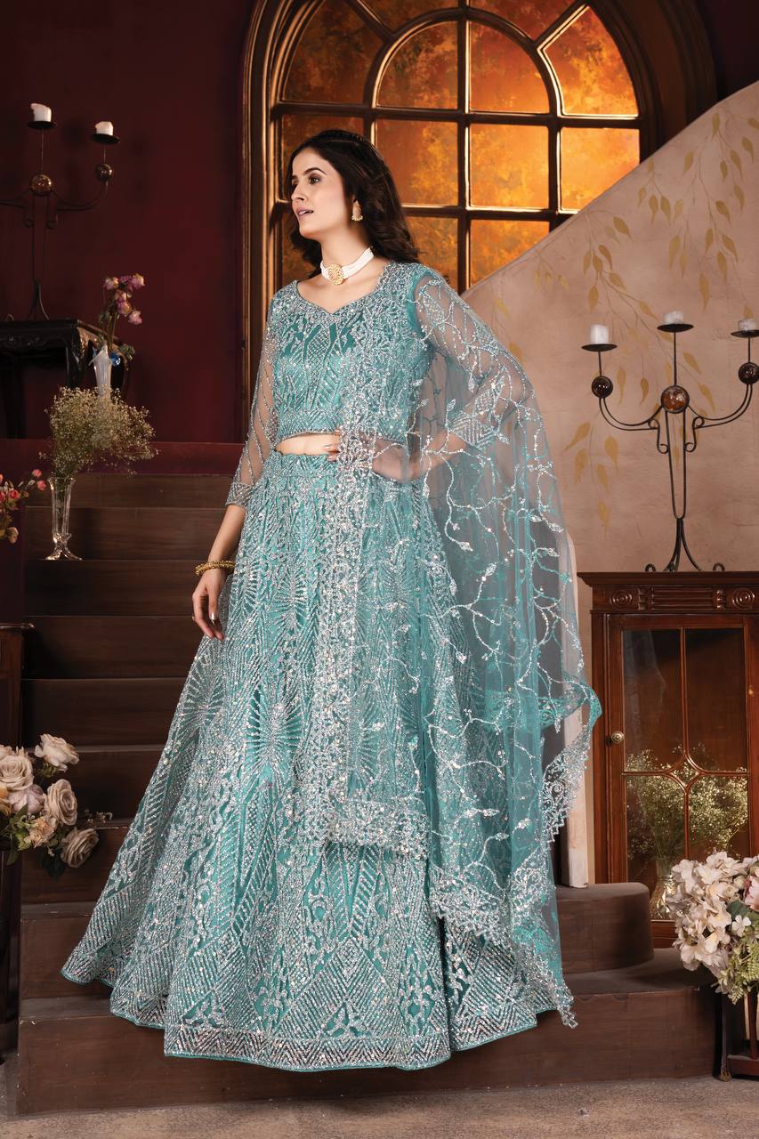 Designer Pure Zarkhan Diamond and Glitter Sequins Design Work Inner: Satin with Crepe Imported Heavy Net