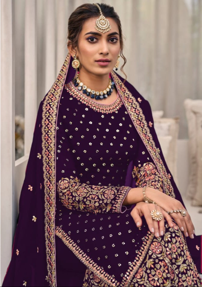 Unstitched Georgette with Embroidery Work and Sequence Work Suits