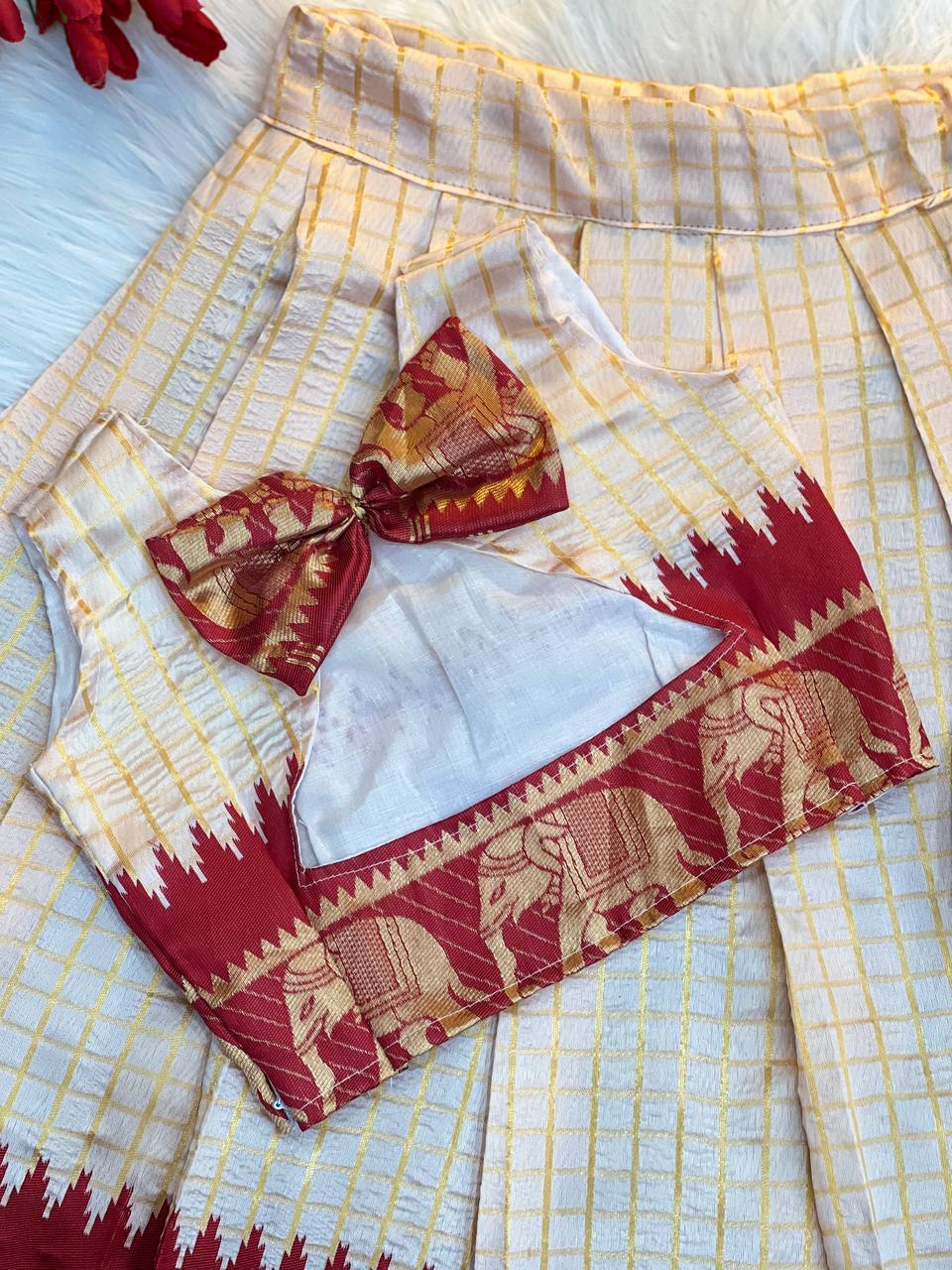 Kids Silk Lehenga Choli with Jacquard Weaving