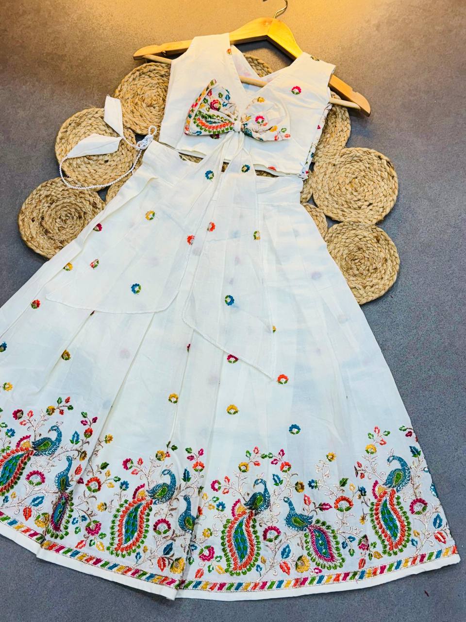 Kids Kora Cotton Lehenga Choli with Butterfly Back Design
