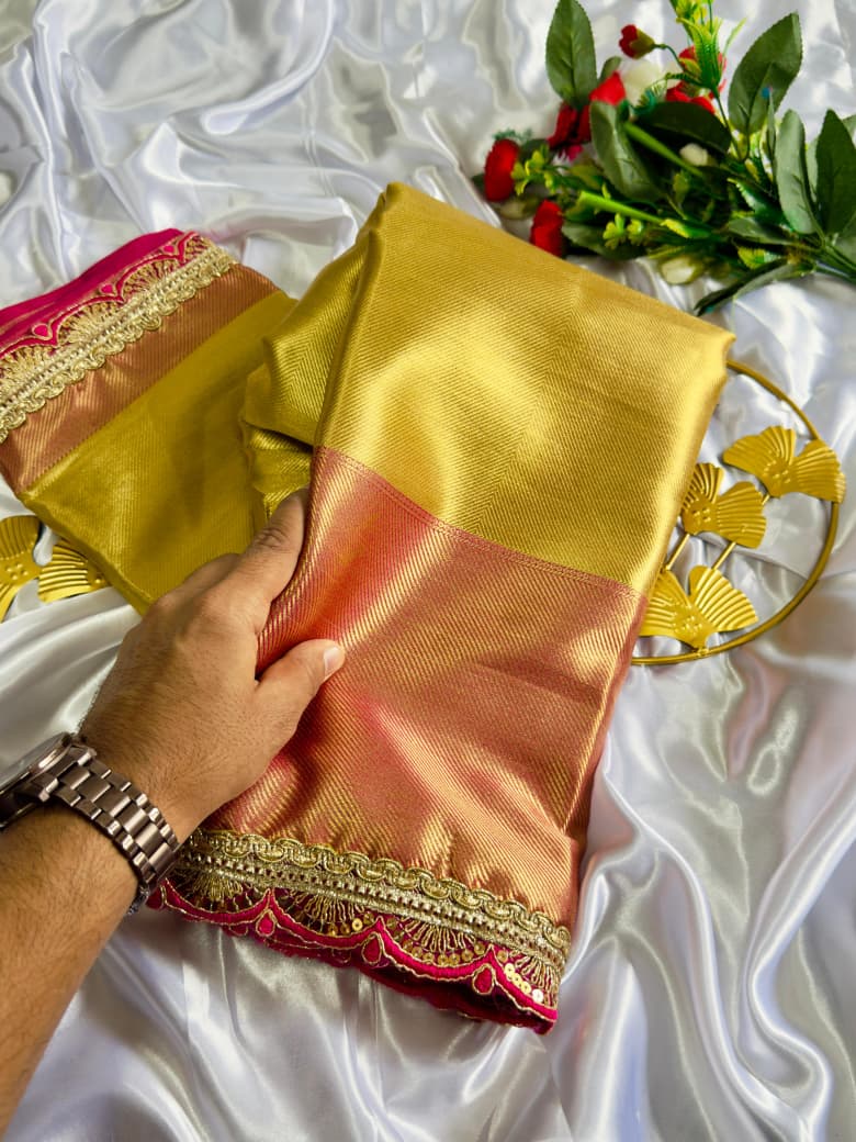 Red Carpet Style Soft Tissue Silk Saree with Brocade Blouse