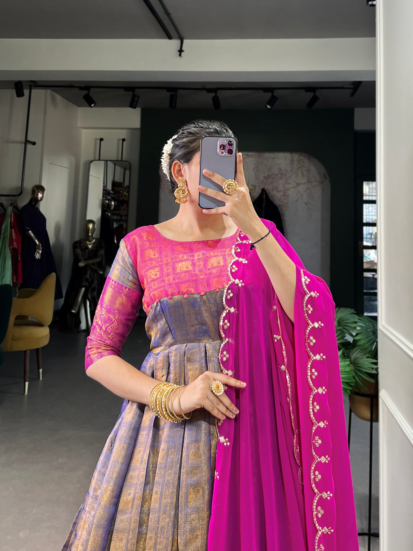 Kanjivaram Gown with Net Dupatta