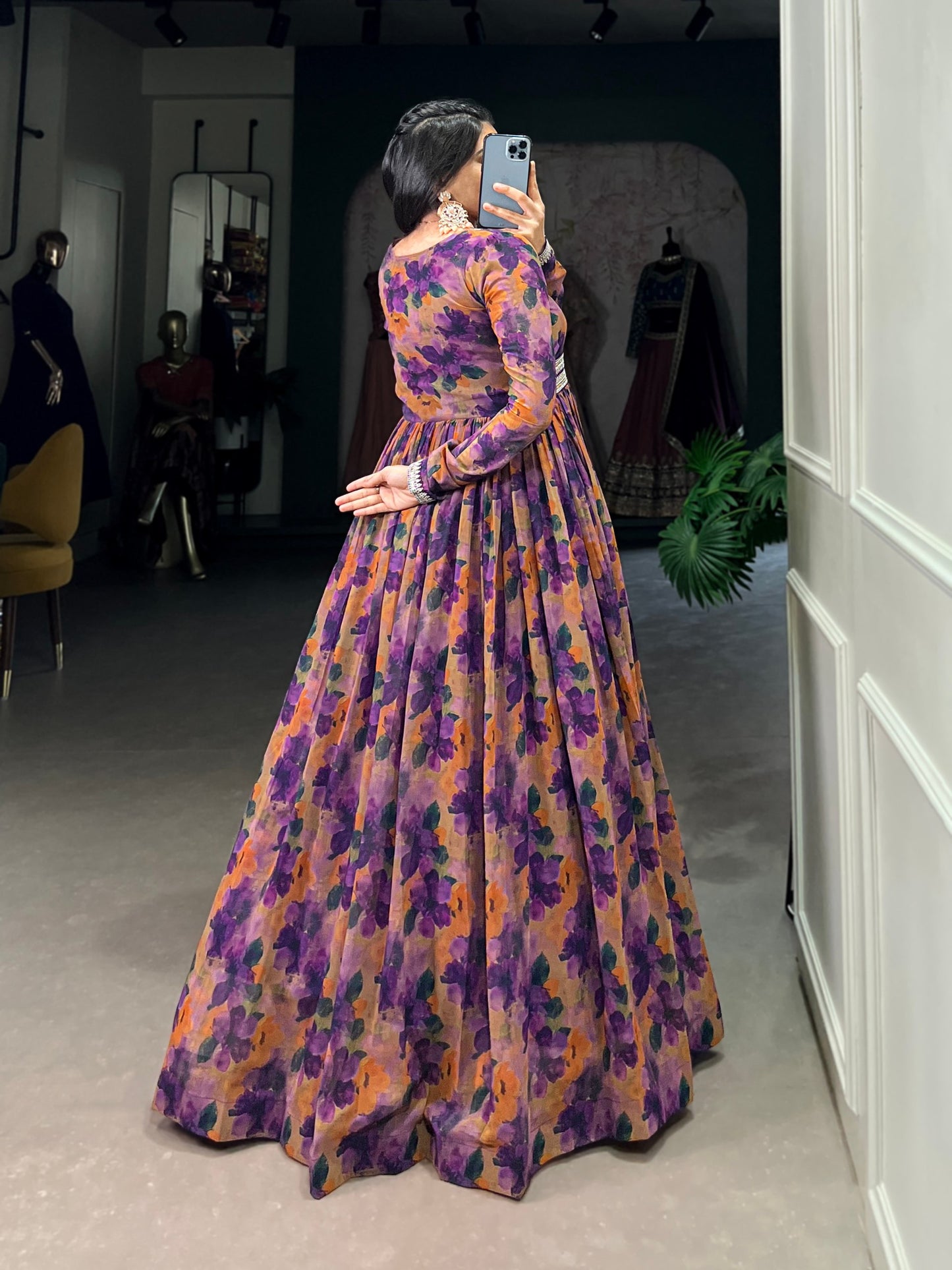 Elegant Georgette Floral Anarkali Gown with Dupatta
