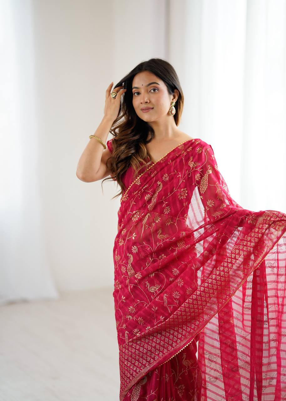 Abhira Georgette Silk Saree with Foil & Zalar Lace