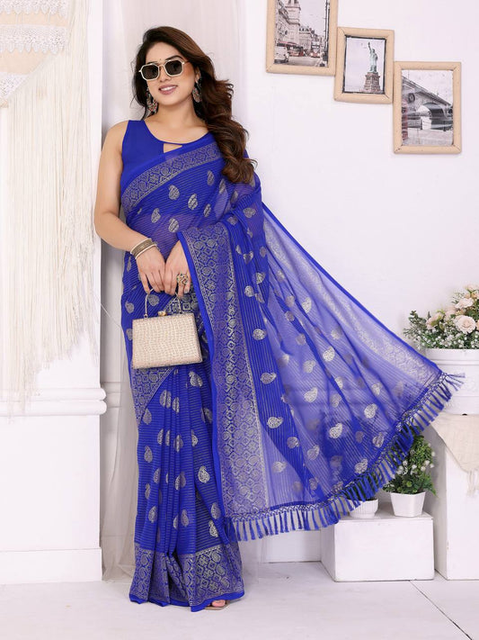Plain Georgette Silk Saree with Foil & Lace Work