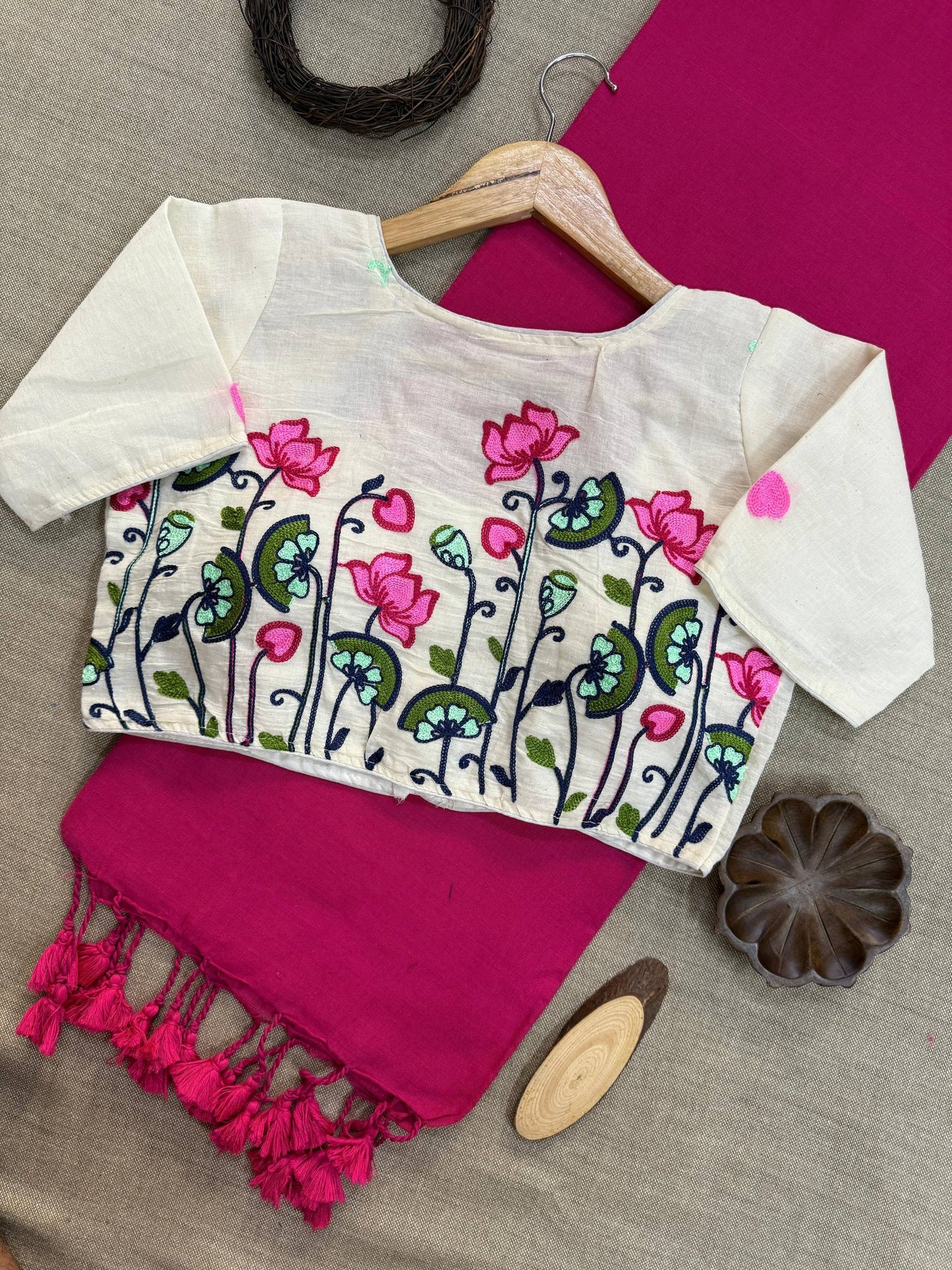 Pure Khadi Cotton Heavy Embroidery with Aura Cotton With Designer Embroidery Blouse