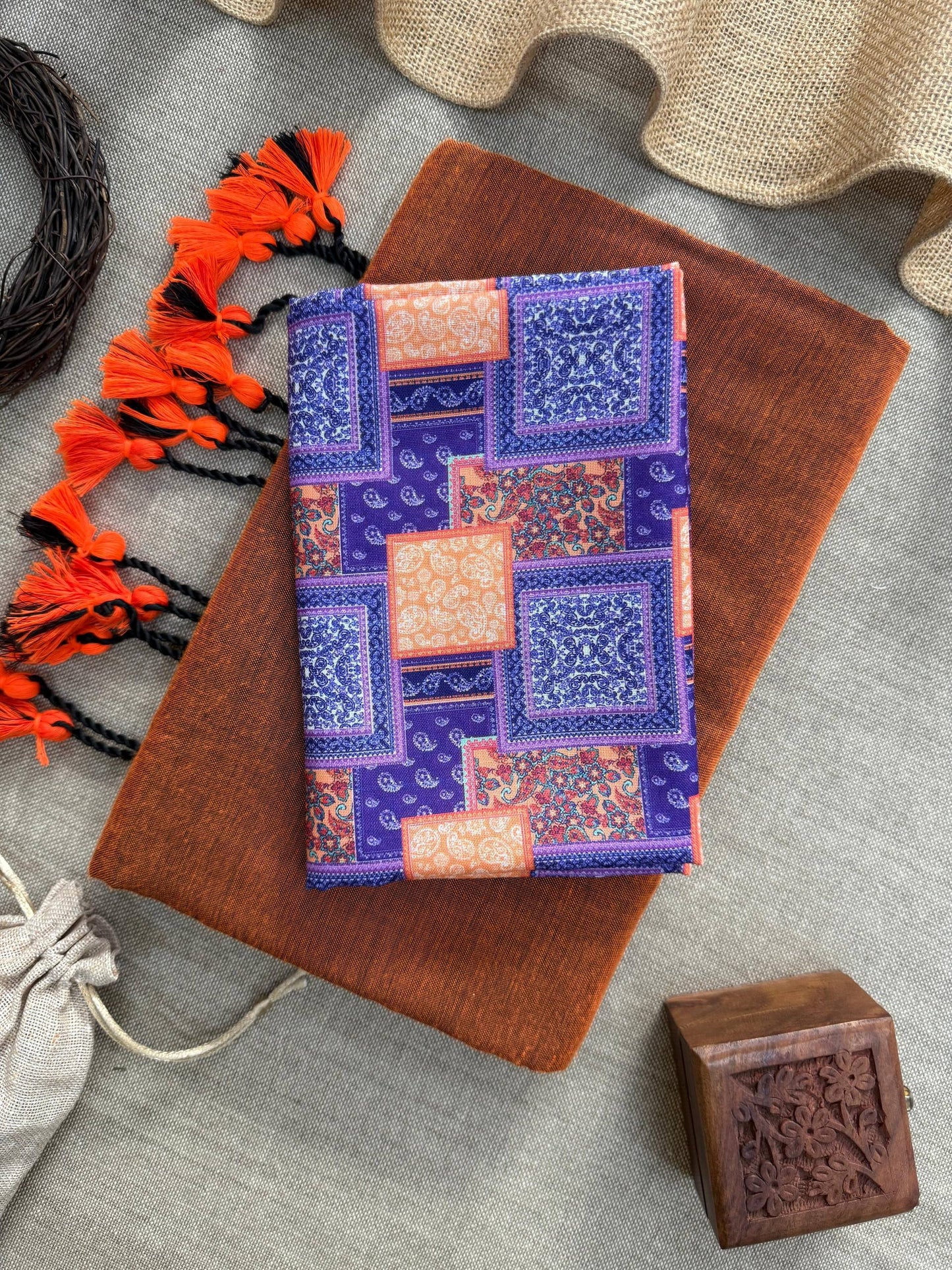 Khadi Cotton Saree With Tassels And Printed Blouse