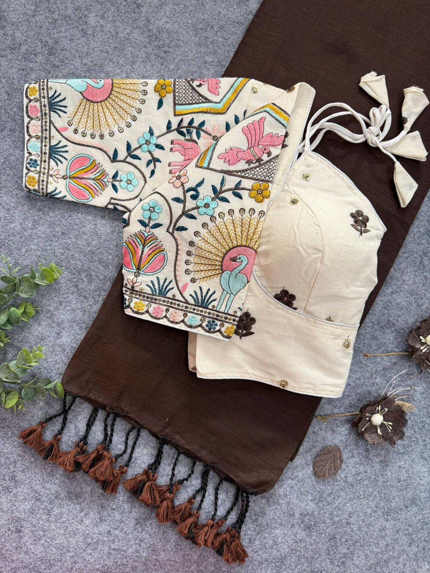 Khadi Cotton With Heavy Embroidery with Aura Cotton Blouse