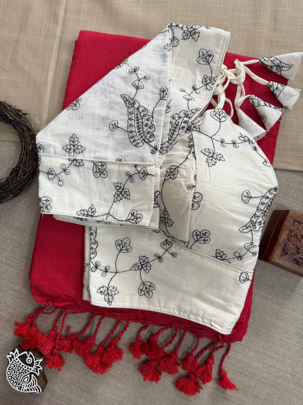 Khadi Cotton Saree With Embroidery Work Blouse