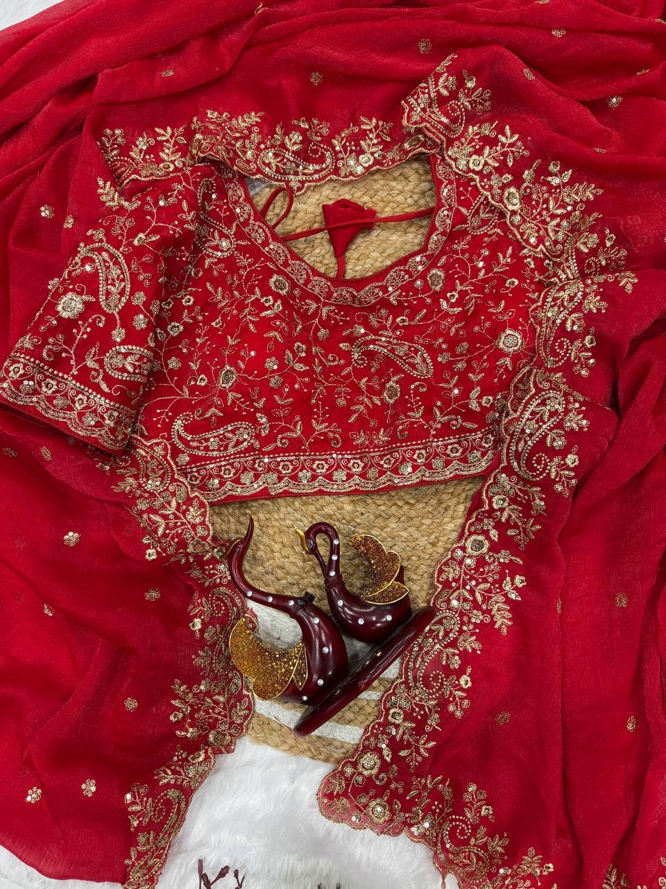 Trendy Chiffon Beautiful Sequins and Zari Embroidery Saree