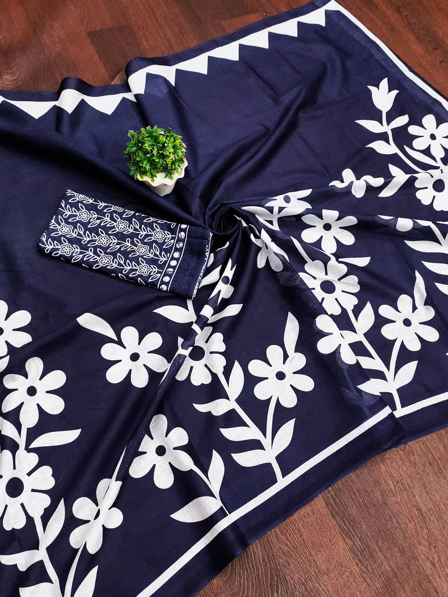 Floral Block Print Cotton Sarees – Mulmul Collection