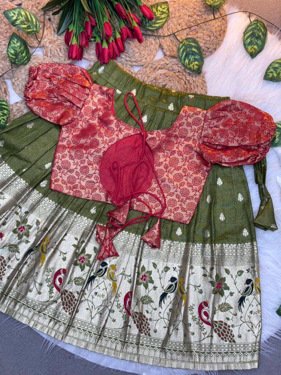 Soft Silk with Pure Zari Weaving Girls LEHENGA CHOLI