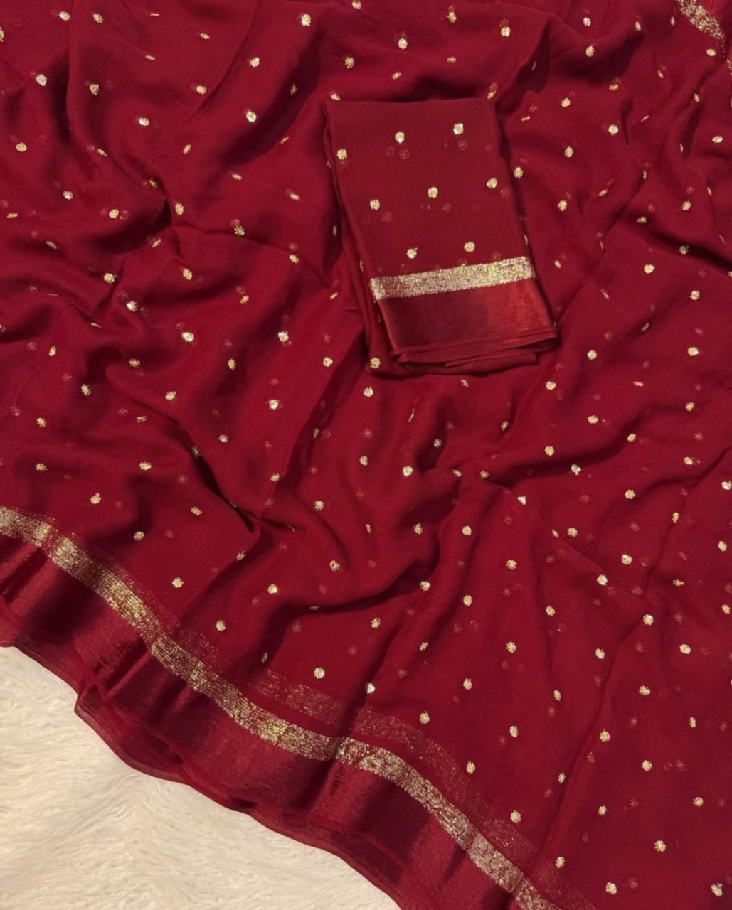 Pure Viscose Satin Border Georgette Saree With Running Blouse