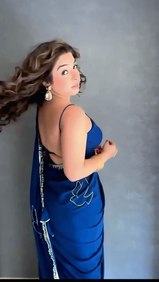 Soft N Blue Georgette Silk Ready To Wear Saree