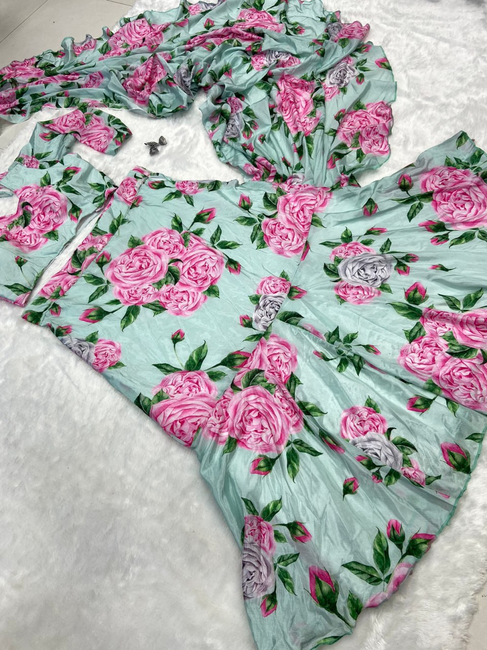Chinon Silk Lehenga Saree Ready To Wear