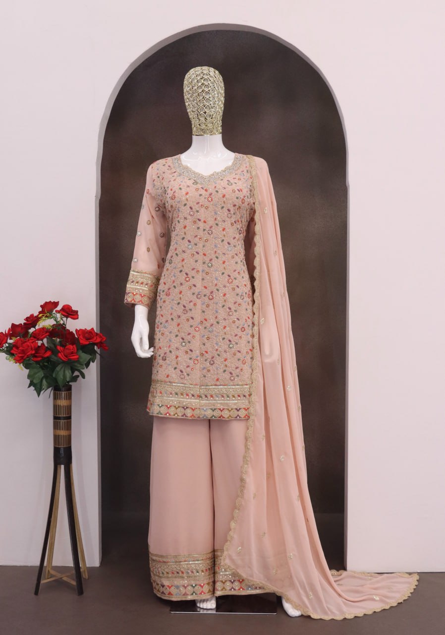 Embroidery Top Semi-Stitched With Fully Stitched Bottom And Dupatta