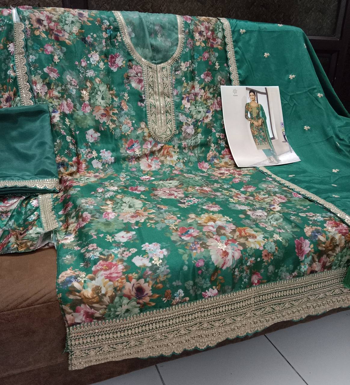 Vichitra Digital Print Embroidery Sequence + Coding Suit