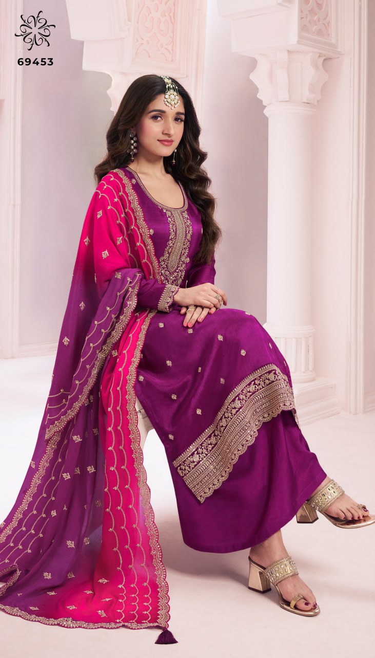 Vichitra with Zari and Thread Embroidery Work Suit