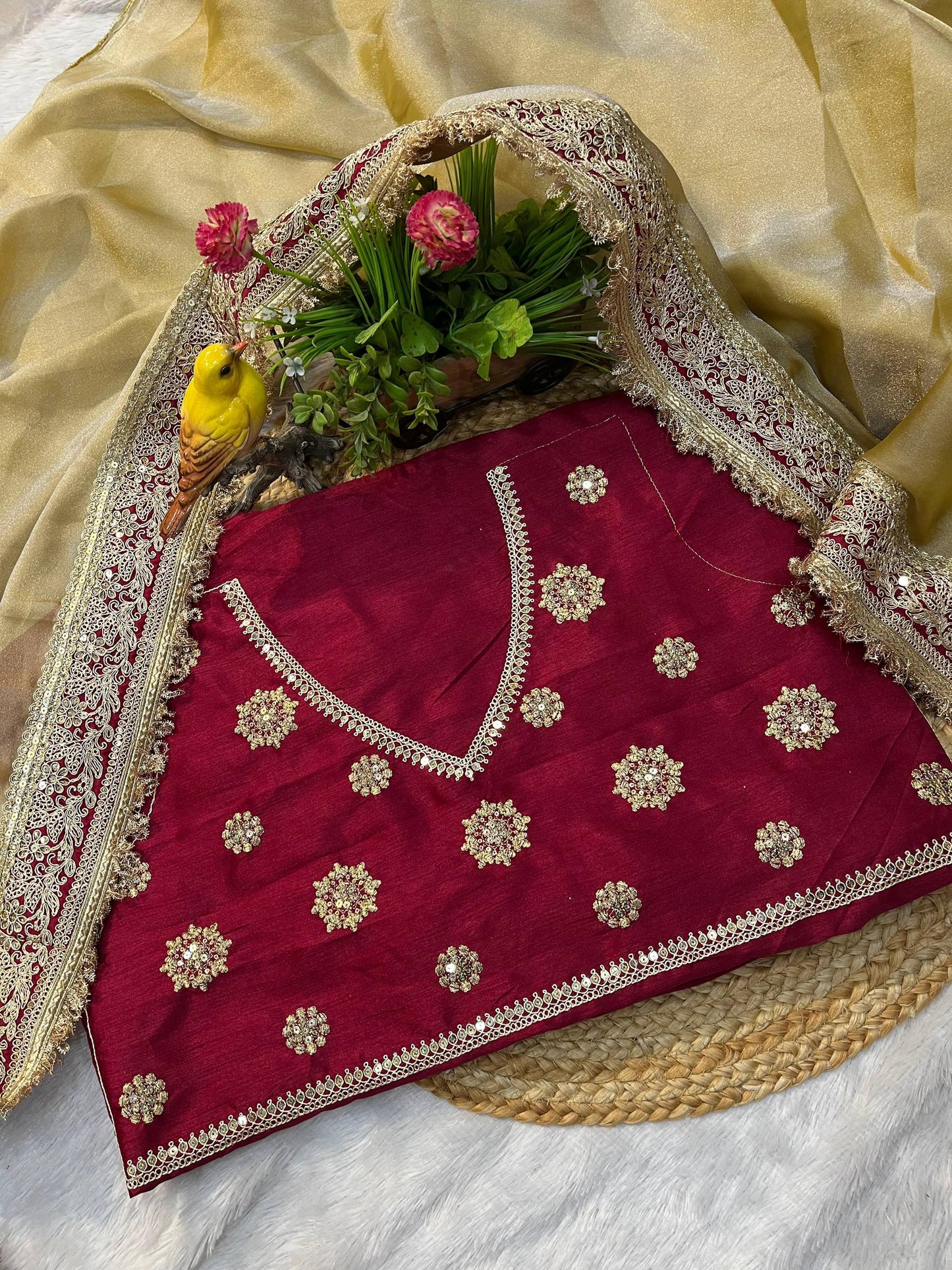 Mocha silk Fabric Saree With Sequins Work