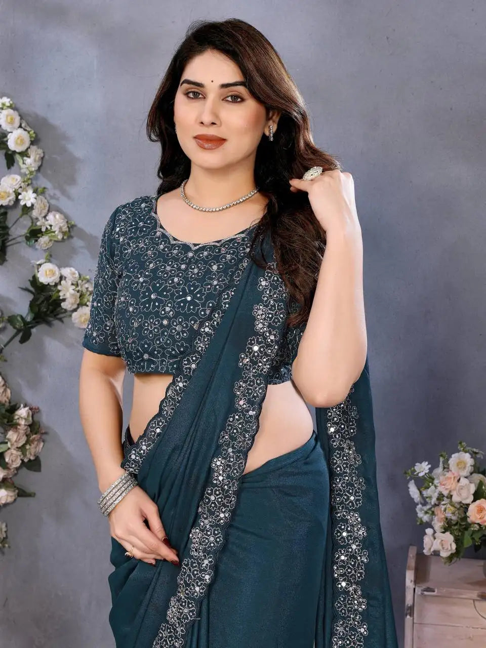Premium Star Georgette Saree with Diamond Handwork