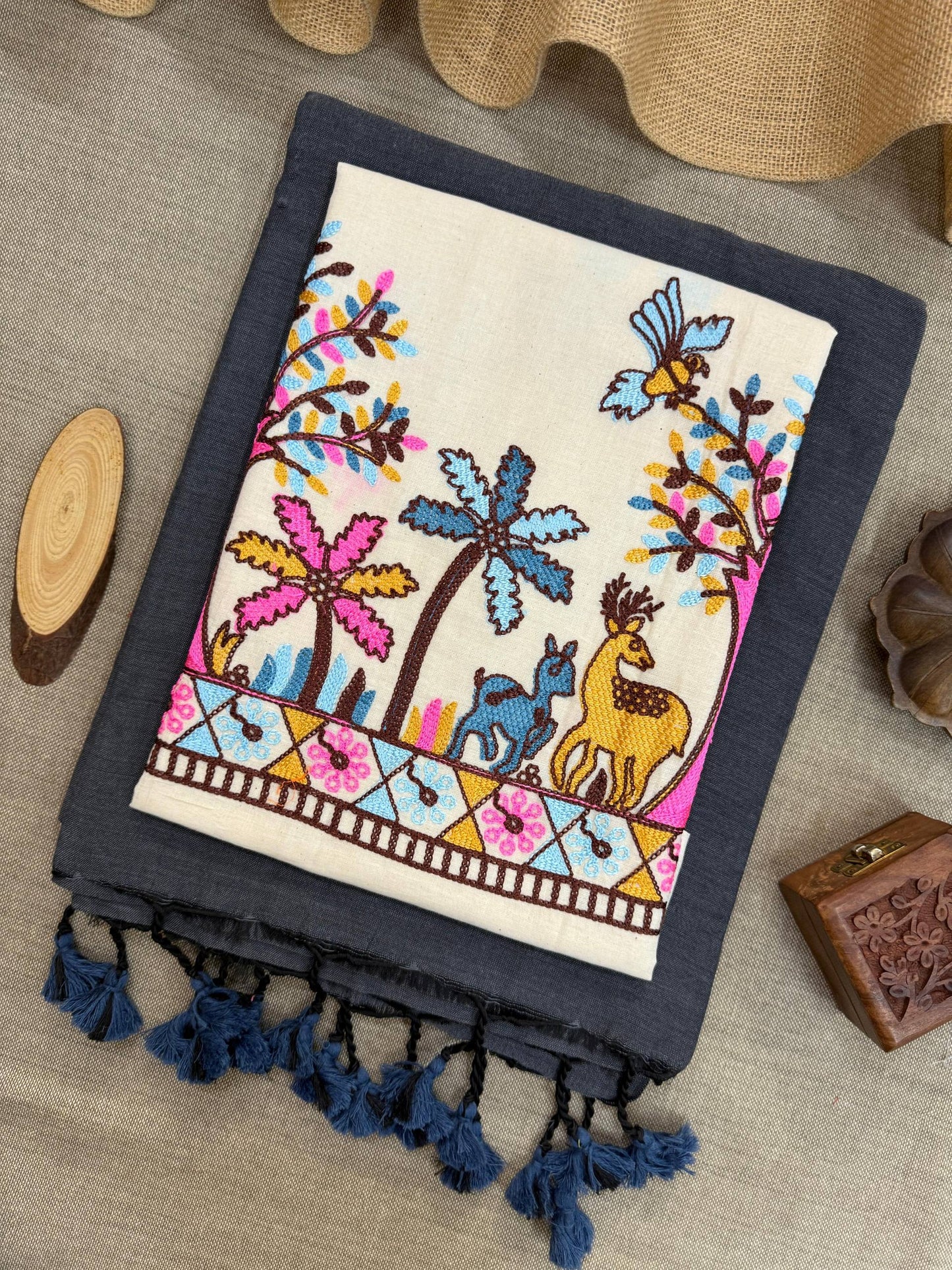 Pure Handloom Khadi Cotton With Unstitched Blouse