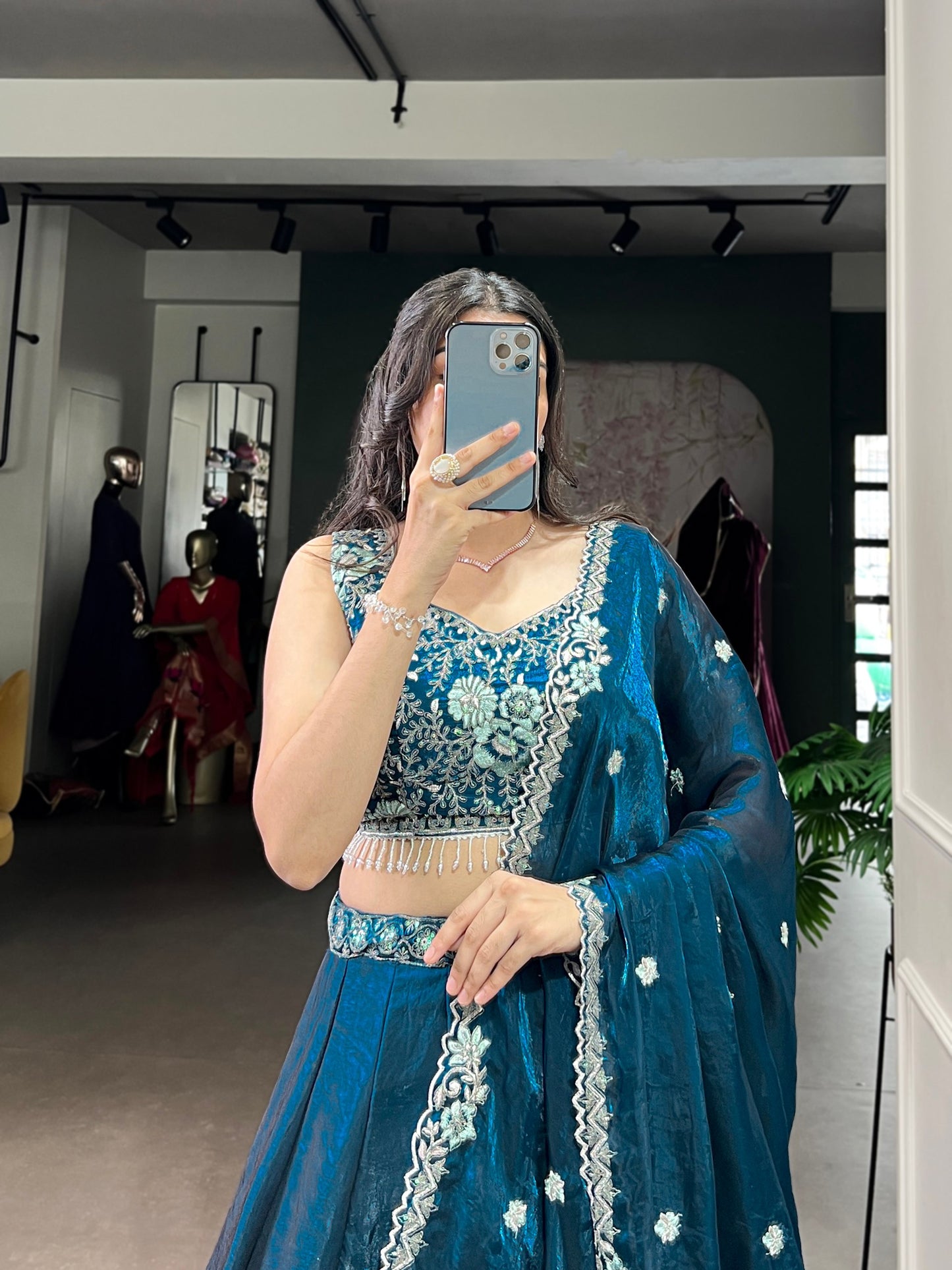 Premium Fendi equins and thread embroidery with embellished belt Lehenga