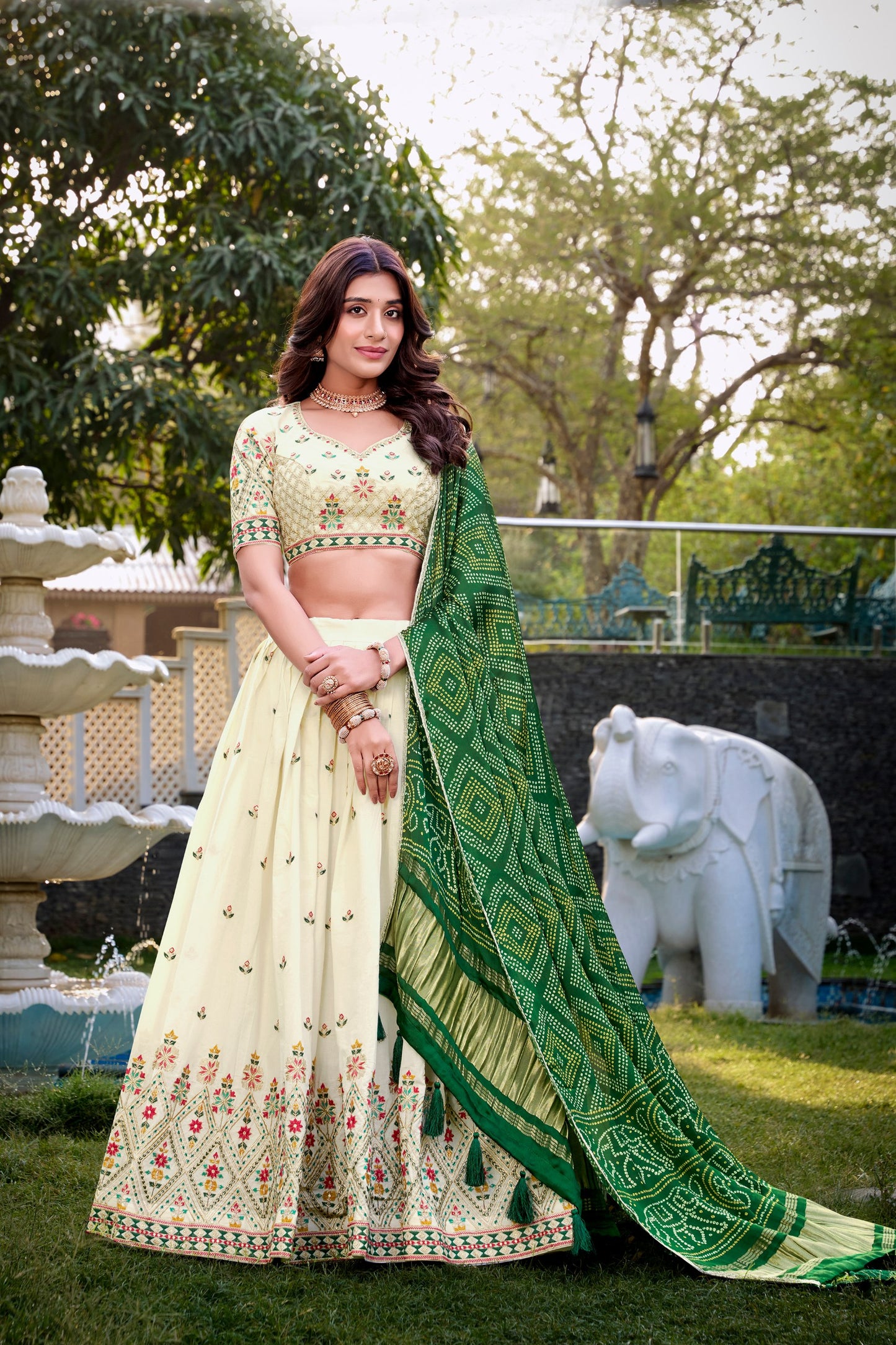 Green Khadi Cotton Sequins and thread embroidery