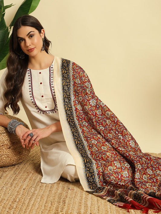Khadi Cotton Fully Stitched Ethnic Set with Dupatta