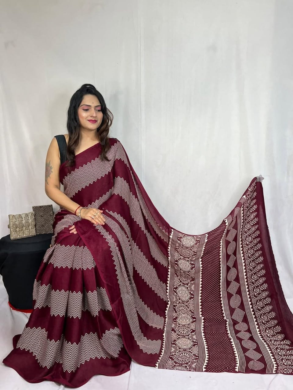 Digital Print Border with Ajrakh Rich Pall Semi Gajji Silk Soft and Smooth Saree