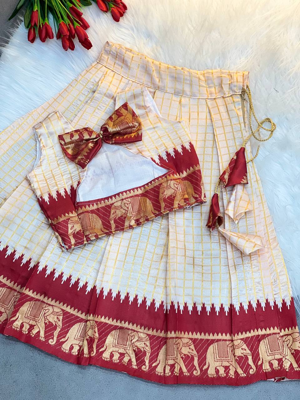 Kids Silk Lehenga Choli with Jacquard Weaving