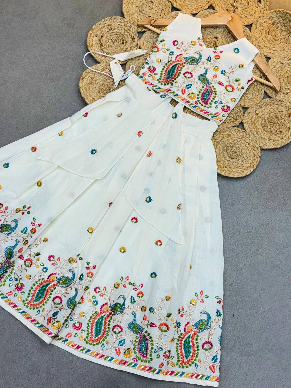 Kids Kora Cotton Lehenga Choli with Butterfly Back Design