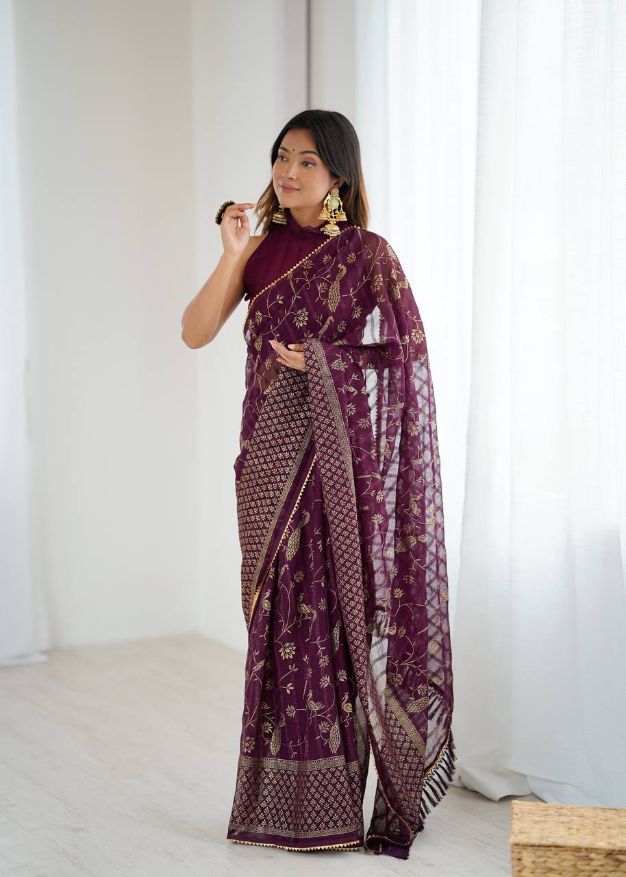 Abhira Georgette Silk Saree with Foil & Zalar Lace
