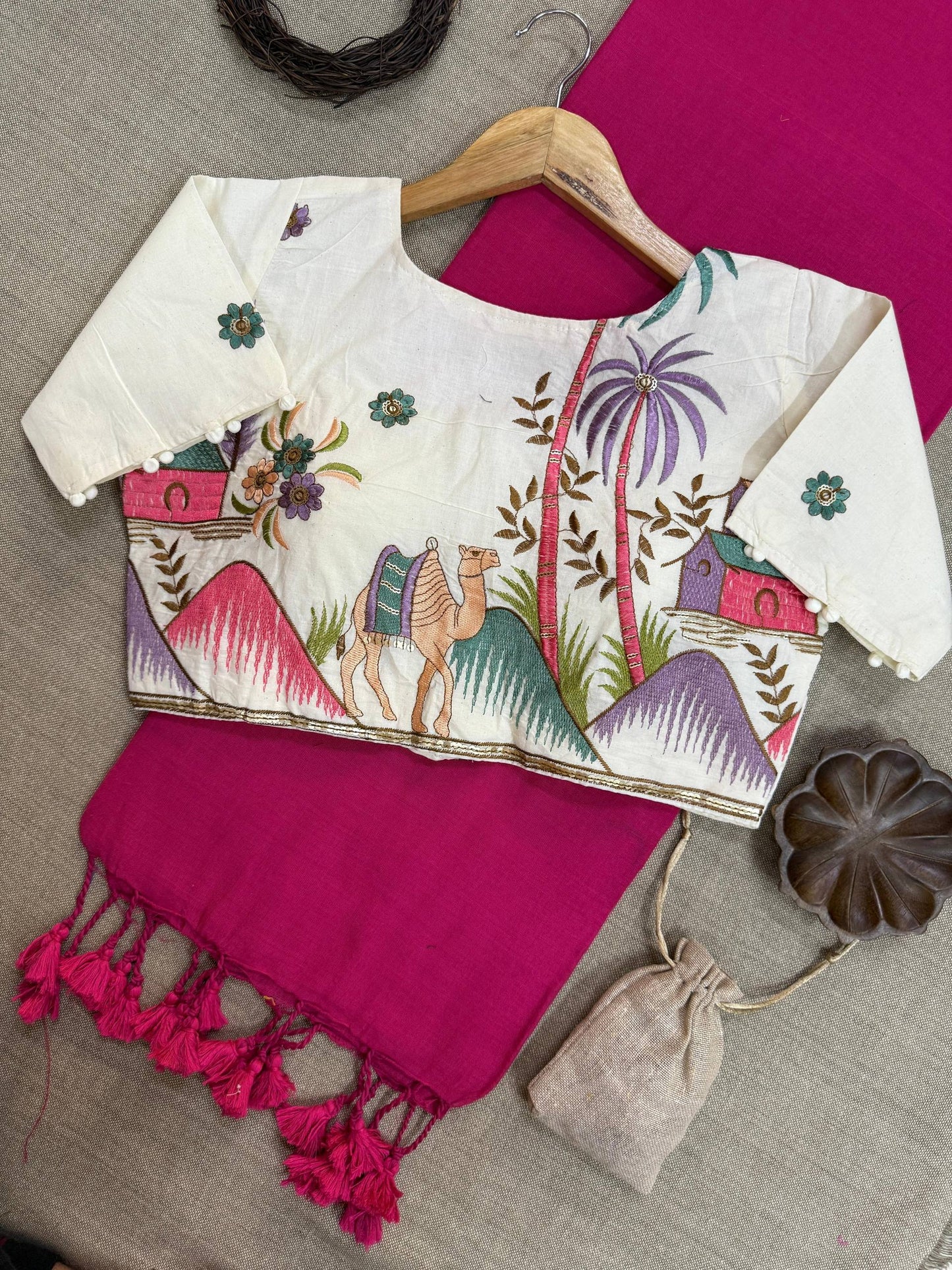 Handloom Khadi Cotton Saree With Designer Embroidery Blouse