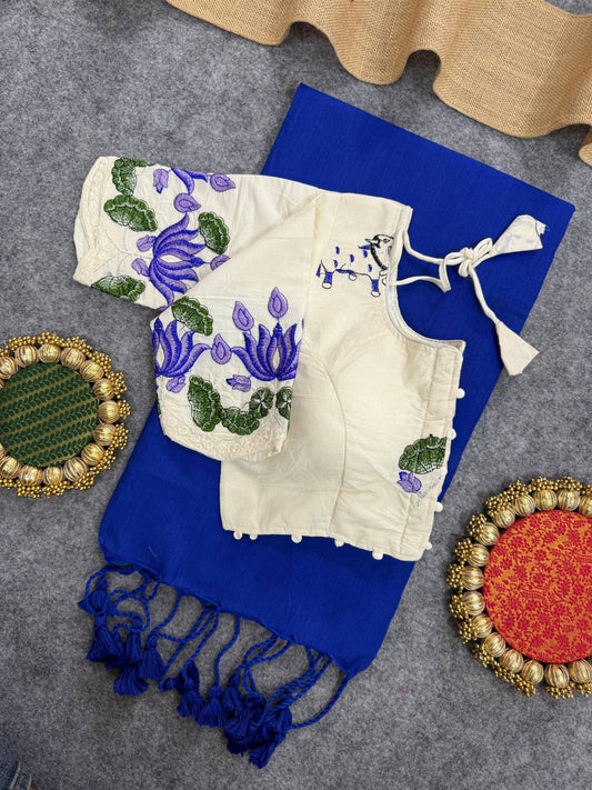 Khadi Cotton Heavy Embroidery with Aura Cotton With Designer Embroidery Blouse