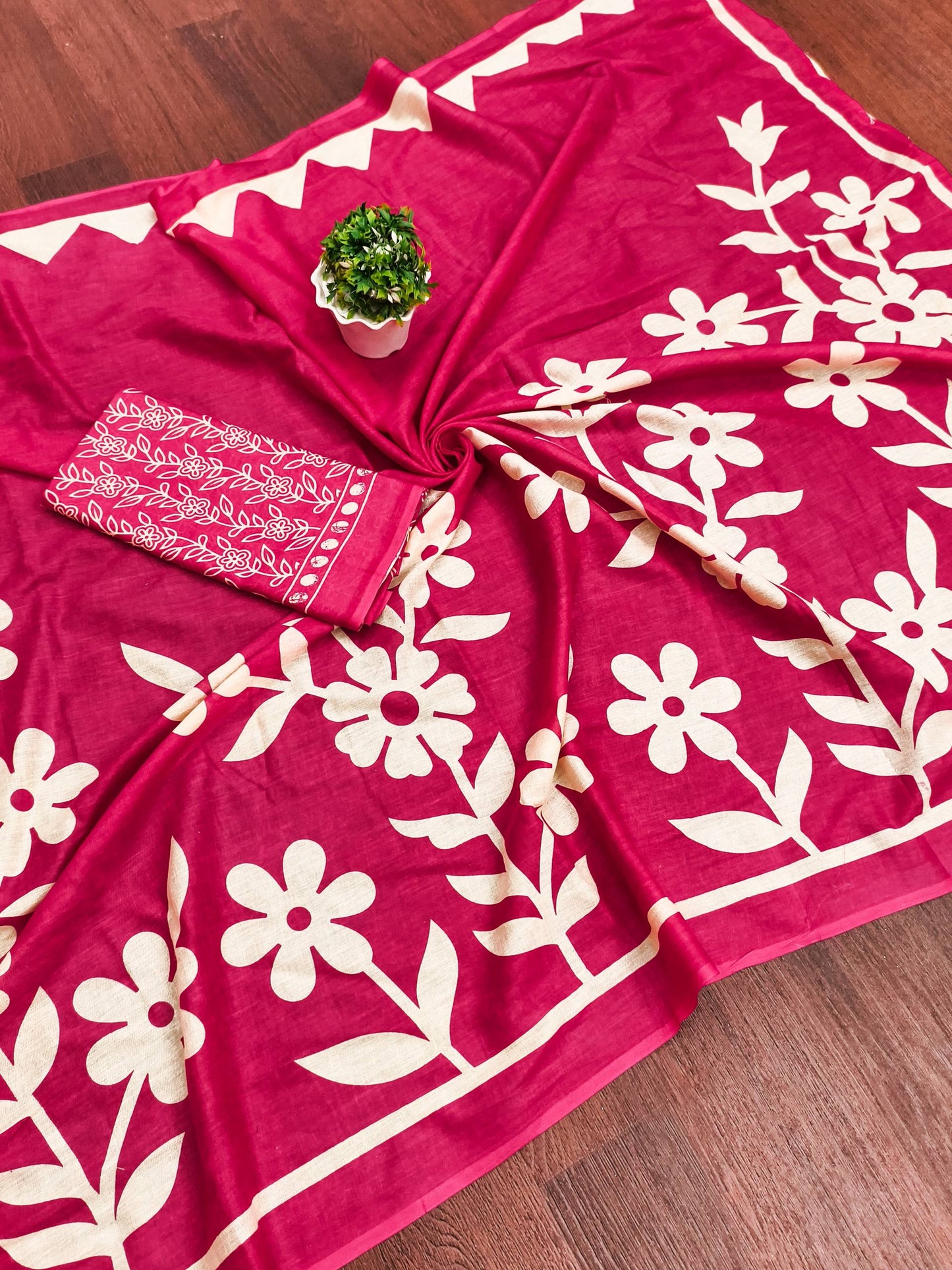 Floral Block Print Cotton Sarees – Mulmul Collection