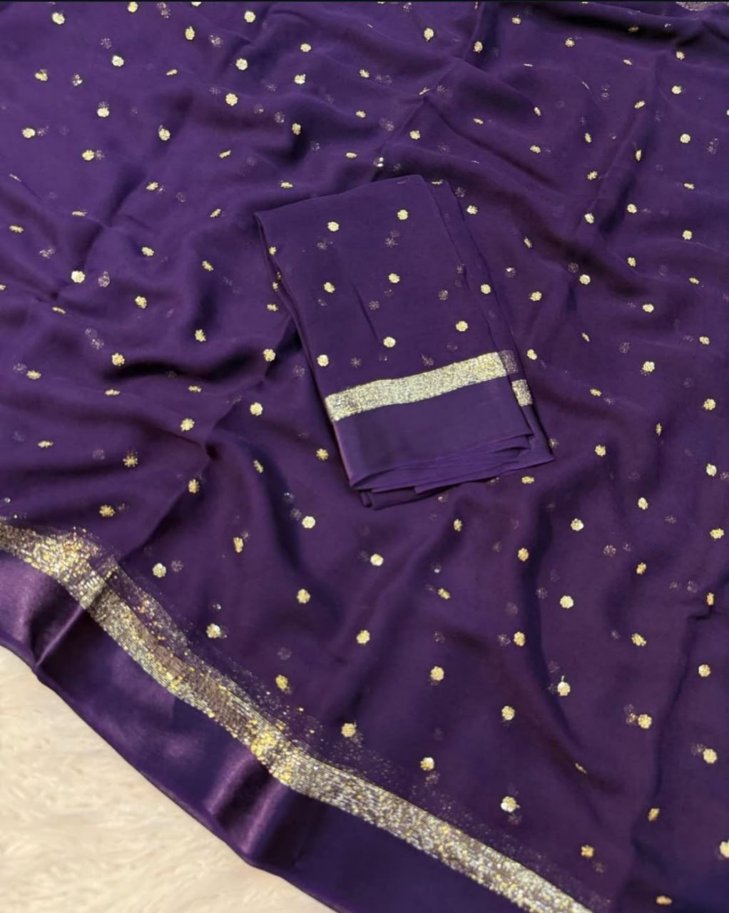 Pure Viscose Satin Border Georgette Saree With Running Blouse