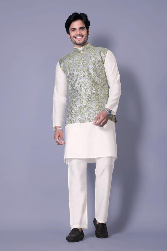MENS'S KURTA PAJAM WITH JACQUARD JACKET